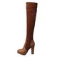 2023 New Long Tube Shoes Women's Elastic Frosted Water Platform High Heel Thick Heel Over Knee Boots European and Large Foreign Trade Boots Womens Over The Knee Boots Wedge (Brown, 6)