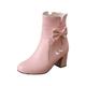 Mumuj Women Walking Boot Women Western Boots Womens Fall and Winter New Korean Bow Short Boots Female College Cute Female Ankle Boots Western Leather Women Work Platform Anti-Slip Boot (Pink, 7)