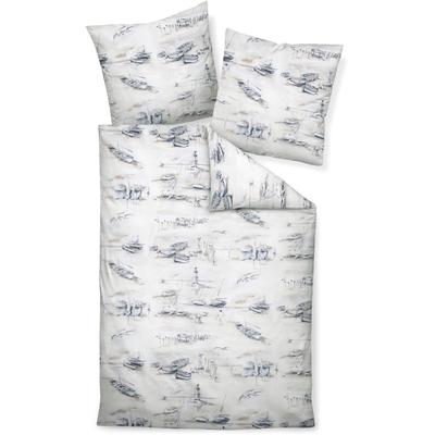 Bettwäsche JANINE "moments98101 02", blau (seeblau), B/L: 135cm x 200cm, , Mako-Satin, B/L: 80cm x 80cm, Mako-Satin, Obermaterial: 100% Baumwolle, Bettwäsche, mit Reißverschluss Image