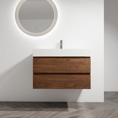 Single Sink Bathroom Cabinet Bathroom Makeup Cabinet Wall-Mounted Dressing Table with Thick Edge Resin Sink, Extension Drawer