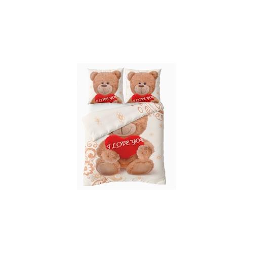 Leonado Vicenti Thermofleece Bettwäsche 135x200 cm 80x80 cm Beige Braun Rot Set Teddybär Design Winter mit Reißverschluss