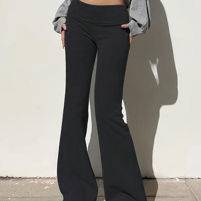 TEMU Low Waist Flare Leg Pants, Casual Solid Color Skinny Pants For Spring & Fall, Women's Clothing Image
