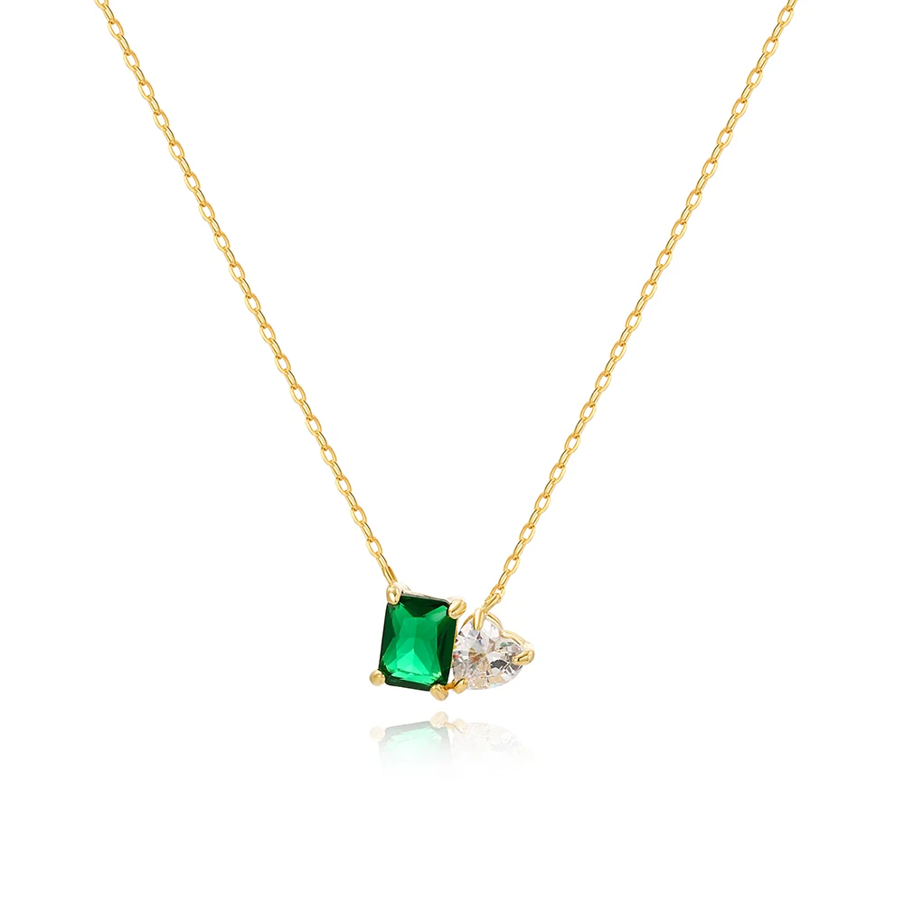 Collana con ciondolo a forma di cuore con ciondolo a forma di zircone in cristallo di smeraldo placcato oro 18 carati per gioielli Vintage femminili con strass verdi