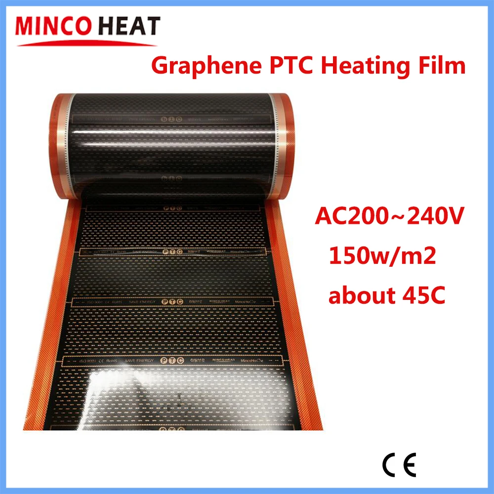 MINCO HEAT 150 W/m2 Graphen-PTC-Heizfolie Infrarot AC200 ~ 240 V ca. 45 °C Warme Fußbodenheizmatte