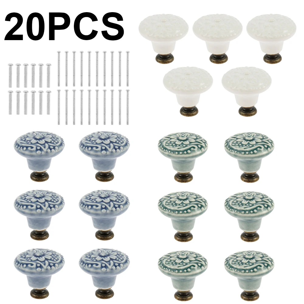 20 Stück Keramik knopf Set Türgriffe Schrank griffe Schrank Schublade Küche Bad Mehrzweck schrank Türgriff Image