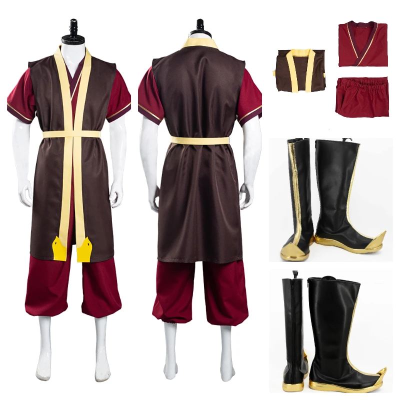Zuko Cosplay Anime Avatar Männer Kostüm Uniform Top Hosen Gürtel Schuhe Stiefel Outfits Halloween Karneval Party Anzug Image