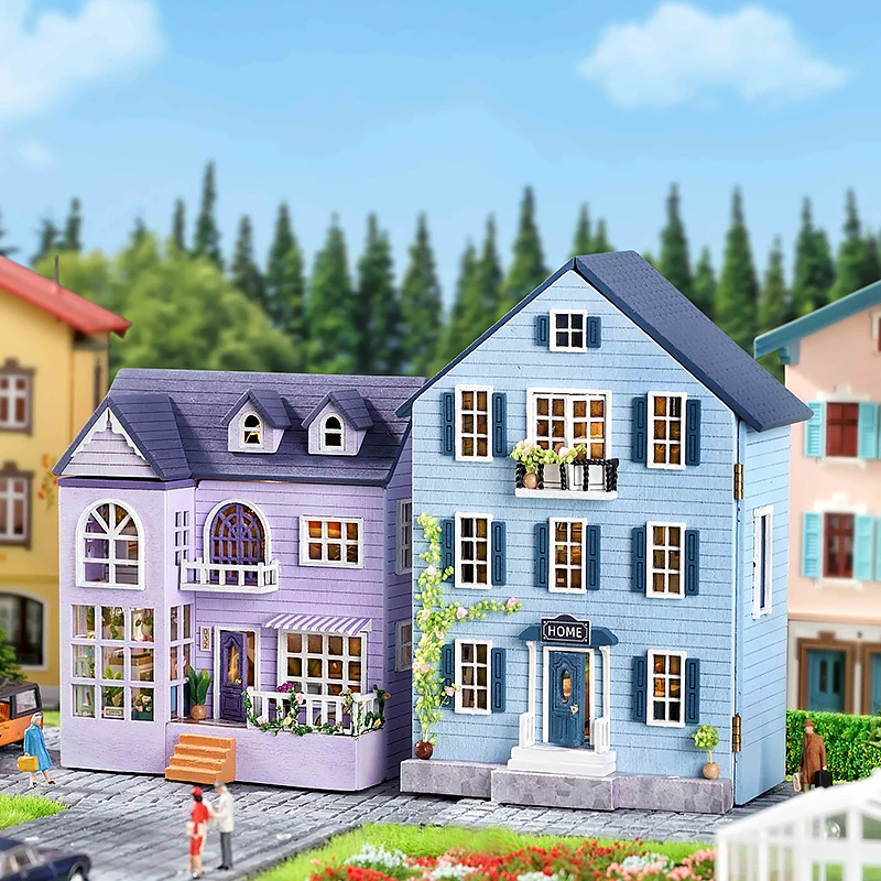 DIY Mini Holz Puppenhaus Montage Gebäude Modell Rosa Prinzessin Villa Architektur Kit 3D Puzzle Puppenhaus Mit Möbel Geschenke