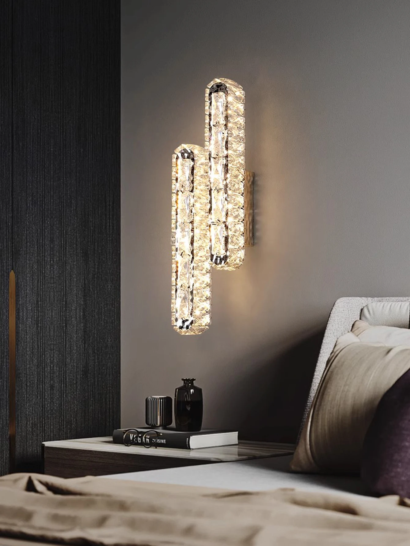 Gold/Silber Wandleuchte mit Kristallstreifen, Innen-Wandbeleuchtung für Wohnzimmer, Hintergrund, Nachttisch, Flur, Dekoration