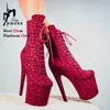 Dicke Sohle Leoparden muster Wildleder 20cm/8 Zoll Stiefeletten dünne Ferse Reiß verschluss Riemen Schuhe für Frauen große Größe 44 hochhackige Stiefel