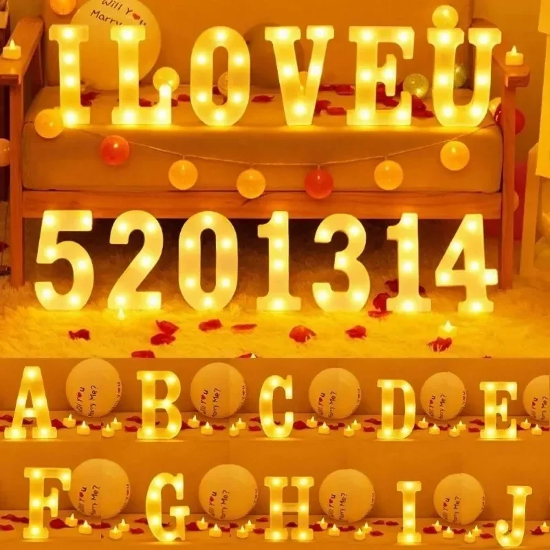 LED-Buchstaben Licht Alphabet Nummer Herz Kunststoff Atmosphäre Lampe 16cm für zu Hause Hochzeit Valentinstag Ornament Geburtstags feier Dekor Image