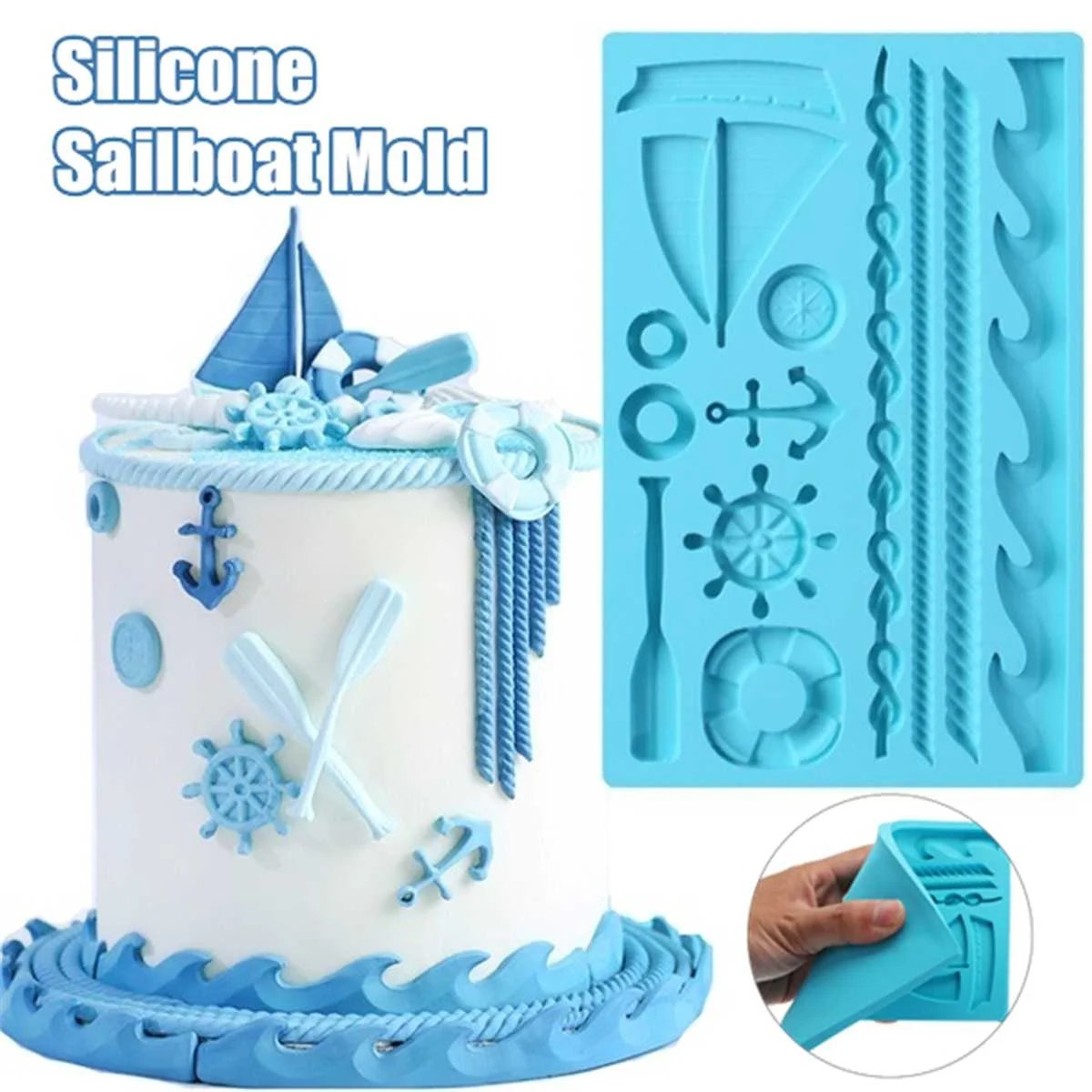 1pc Boot Schiff der Anker Form Fondant Form Silikon Paddel Welle Kuchen Form DIY Kuchen Gum Paste Cupcake Schokolade dekorieren Werkzeug Image