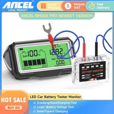 Ancel bm200 pro led batterie tester monitor anzeige batterie gesundheit soh soc tester analysator lade tester werkzeuge für 12v batterie
