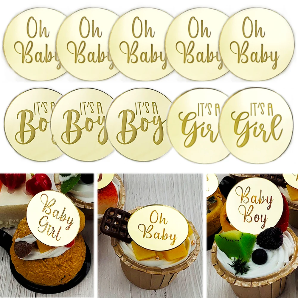 Oh Baby Cake Topper ist ein Junge Mädchen Cupcake Topper Gold Acryl Kuchen Dekoration für Baby party Geschlecht offenbaren Party Image