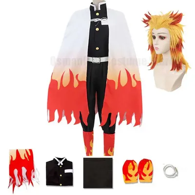 Erwachsene Kinder Rengoku Kyoujurou Cosplay Kinder Männer Frauen Kimetsu keine Yaiba Halloween Kostüm Image