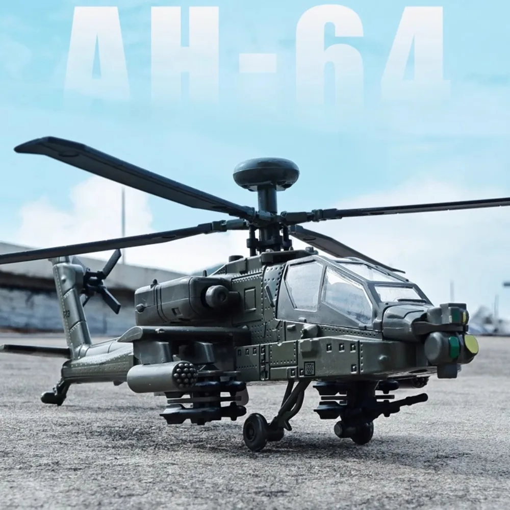 1/32 AH-64A Flugzeug Modell Spielzeug Auto Legierung Körper Drehbare Propeller Rutsche Sound Licht Kämpfer Fahrzeug Modelle für Kind Geburtstag Geschenk Image