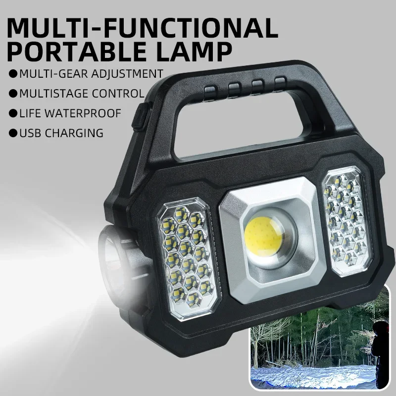 Hochleistungs-LED-Taschenlampen, wiederaufladbar, Camping-Arbeitsleuchte, multifunktionales tragbares Licht, Solarladung, 6 Beleuchtungsmodi ﻿