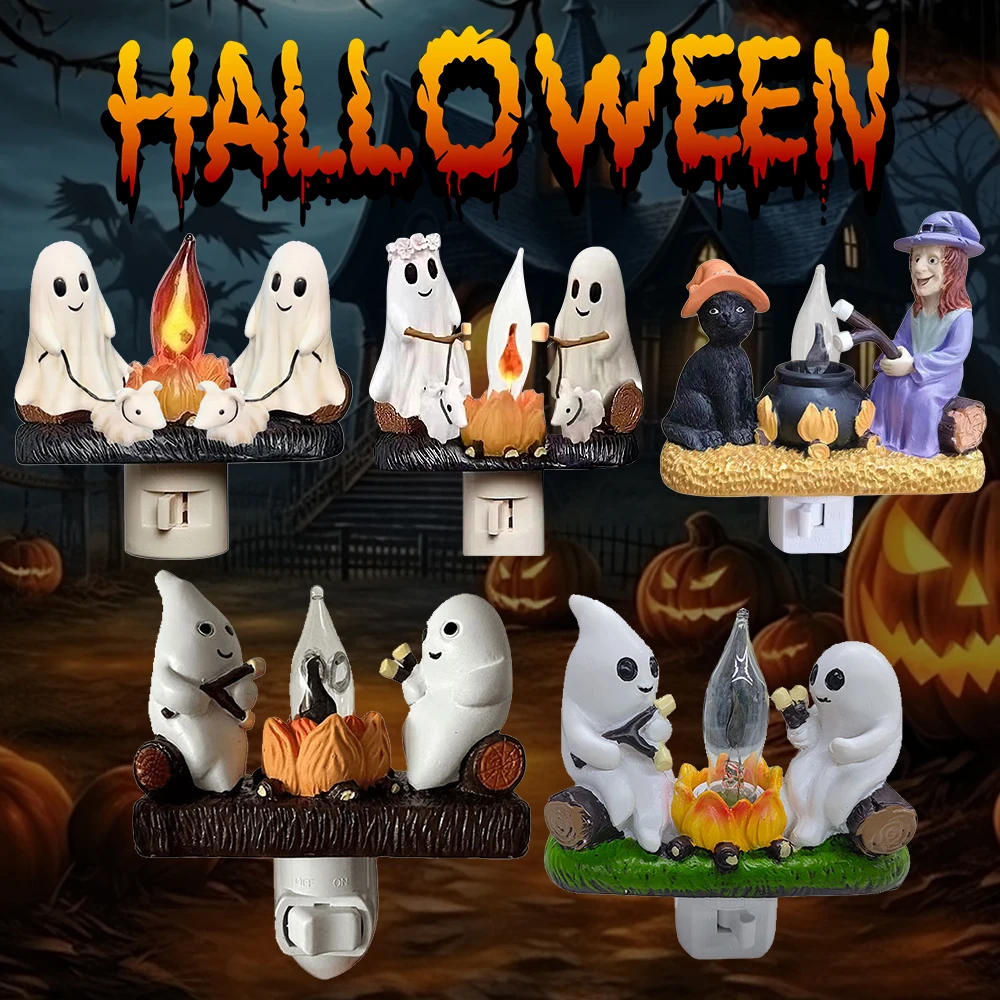2024 neue Geist Lagerfeuer flackern Nachtlicht Nachtlicht Stecker Wand gruselige Feuer Marshmallow Nachtlicht Halloween Geist Lagerfeuer