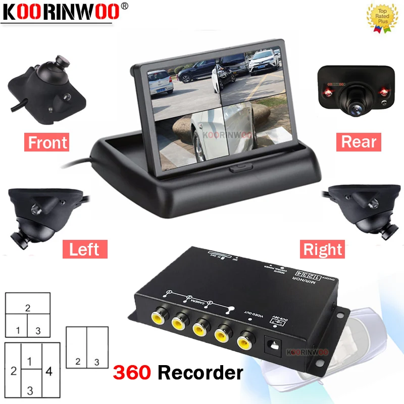 Koorinwoo Multi-funktion Auto DVR Recorder Video-Player-System 4 Split Box Links Rechts Seite Vorne Hinten Kamera Auto monitor Spiegel Image