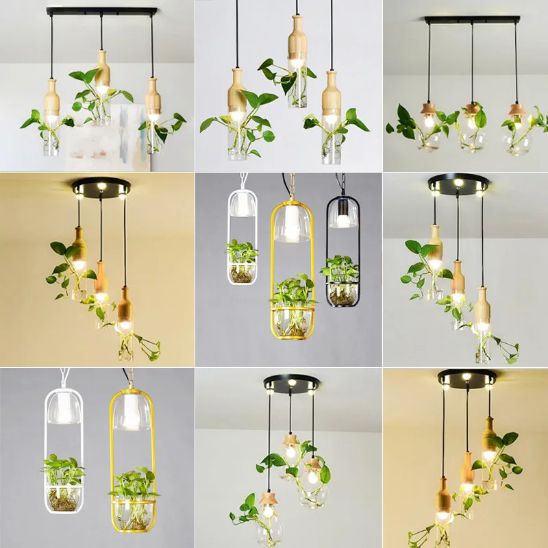 Pflanze Pendel leuchten für Restaurant Cafe Hängelampe Dekoration Decke Kronleuchter moderne Holz nordische Beleuchtung Geschäft