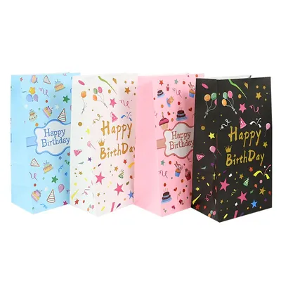 10pcs/lot Happy Birthday Printed Gift Bags Paper Candy Bag Child Boy Girl Kids Birthday Party Baby