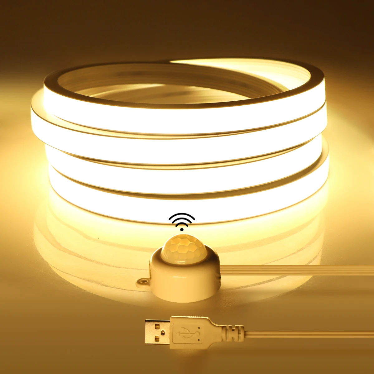 Intelligenter PIR-Bewegungssensor, superheller COB-LED-Streifen, Neonlicht, automatisches EIN/AUS, 320 LEDs/m, wasserdicht, für Küche, Treppen, Kleiderschrank, Dekoration