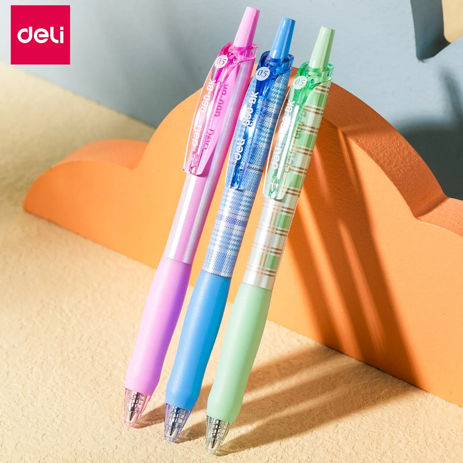 Deli 12 Stück Press Neutral Pen Bullet Schnelltrocknender Gelstift Drei Farben Nadelrohr Blaue Tinte für Schule Büro Schreibwaren Image