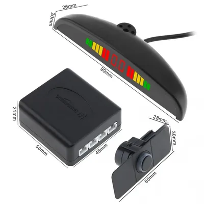 4 Sensoren 16 m 12 V Original Auto Flachparksensor Crescent Auto Reverse Backup Radar Detector System mit LED-Anzeige und Flügeln