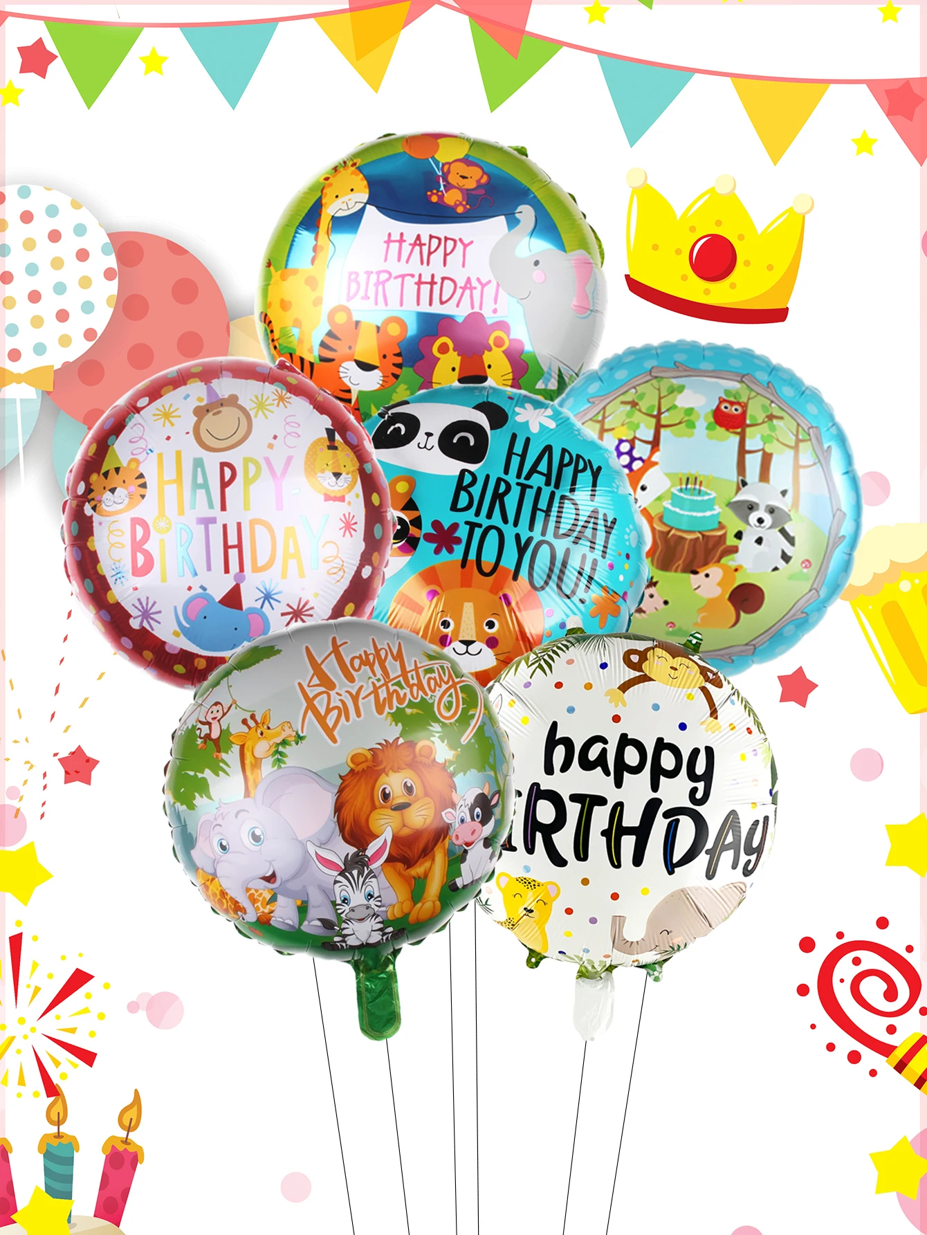 6 stücke 18 Zoll runde Dschungel Tier folie Luftballons Zoo Thema Helium Ballon Dschungel Thema Party Dekor Geburtstags feier Dekorationen Kinder Image