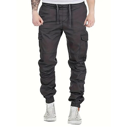 Herren Cargohose Cargohosen Hose Hosen Kordelzug Elastische Taille Multi Pocket Glatt tragbar Outdoor Täglich Campen und Wandern Modisch Klassisch Schwarz Gelb Image