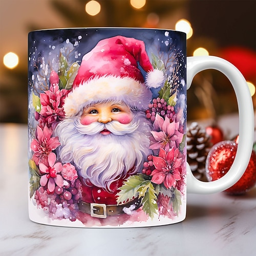Weihnachtsgeschenk-Tasse mit 3D-Illusion, Weihnachtsmann, Keramik-Kaffeetasse, Weihnachtsgeschenk, festlich und einzigartig, 330 ml Image
