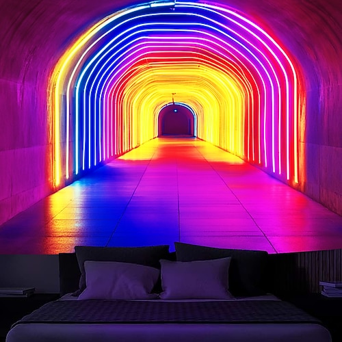 Schwarzlicht Wandteppich UV reaktiv im Dunkeln leuchtend Party Neon psychedelisch trippig neblig hängender Wandteppich Wandbild für Wohnzimmer Schlafzimmer Image