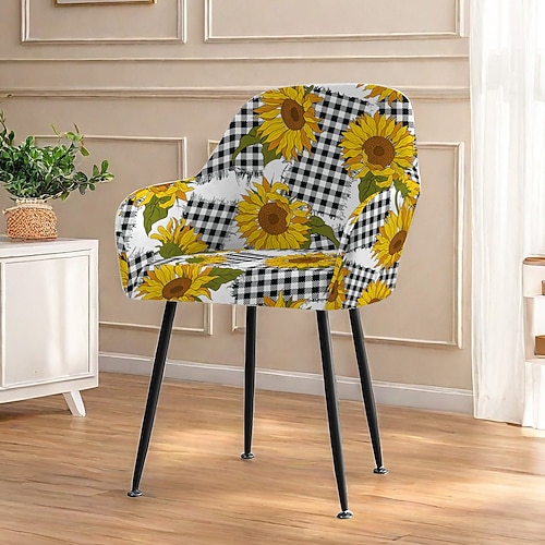 Stretch-Stuhlbezug Stuhlhussen mit Blumenmuster für Esszimmerstühle, elastische Schonbezüge für Esszimmerstühle mit Blumenmuster, einfach anzubringen und abzunehmen, schützt vor Verschüttetem Image
