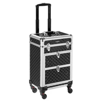 Aluminum Rolling Makeup Train Case, Portable Makeup Organizer Suitcase, Cosmetic Storage Box, Travel