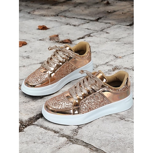 Glitzer- und Metallic-Sneaker für Damen in Silber – trendige Schnürschuhe für Partys und Freizeit Image