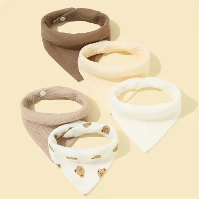 5/Pcs Feeding Drool Bibs Cotton Accessories Newborn Solid Color Snap Button Soft Towel Baby Bibs