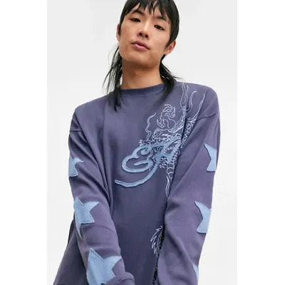 Ed Hardy UO Exclusive Navy Waffle Knit Top - Navy XL at Urban Outfitters