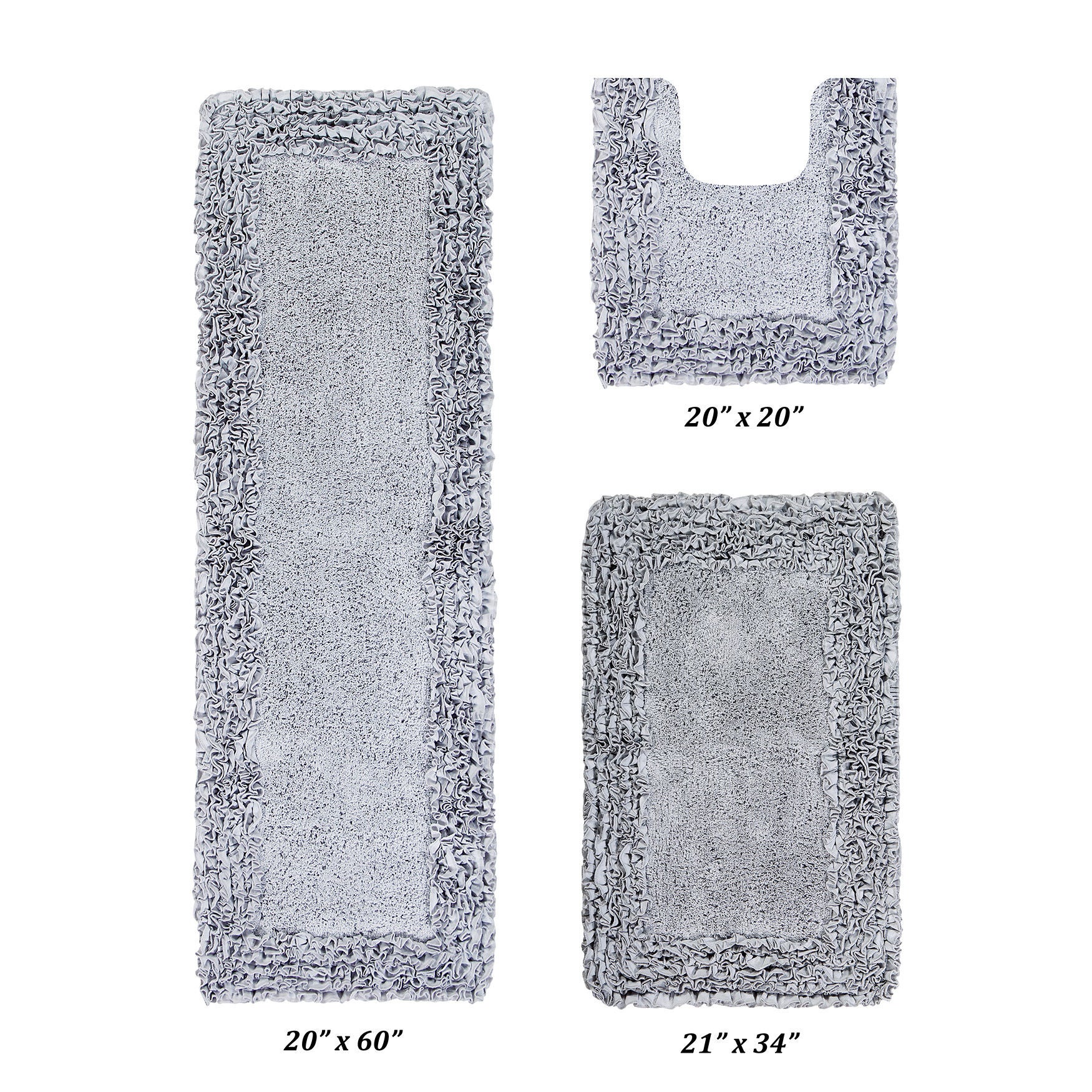 Shaggy Border Bath Rug Mat, 3-Pc. Set by Better Trends in Silver