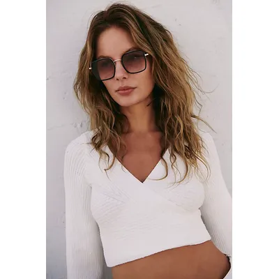 Beau Square Sunglasses at Free People in Black With Red