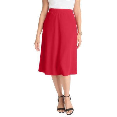 Plus Size Women's Knit Crepe Midi Flare Skirt by Jessica London in Classic Red (Size L)