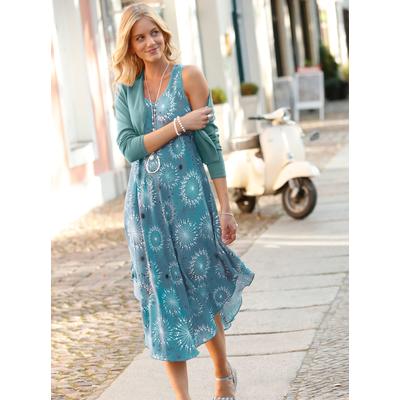 Druckkleid INSPIRATIONEN "Kleid", Damen, Gr. 19, Kurzgrößen, blau (ozean, graphit, bedruckt), 100% Viskose, bedruckt, gemustert, mehrfarbig, wadenlang, Rundhals, ohne Ärmel, Kleider Image