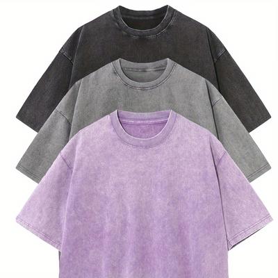 TEMU 3 Pcs Men's Loose 100% Cotton Solid T-shirt, Casual Short Sleeve Crew Neck Tee, Men's Clothing For Summer Outdoor