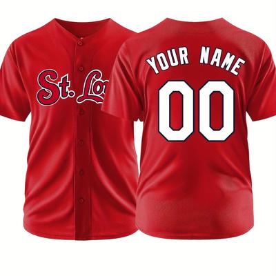 TEMU Customized Name And Number Embroidery, Men's V-neck Baseball Jersey, Comfy Top For Training And Competition