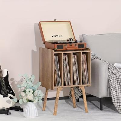 TEMU Record Player Stand, Vinyl Record Storage Table With 4 Cabinet Up To Albums, Mid-century Modern Turntable Stand With Wood Legs, Oak Grey Vinyl Holder Display Shelf For Bedroom Living Room