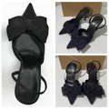 TRAF Tacchi alti con fiocco nero da donna Sandali con cinturino alla caviglia con tacco sottile a punta sexy Décolleté 2024 Scarpe estive eleganti da donna con tacco