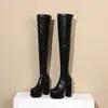 Punk Gothic Chunky Heels Overknee Stiefel Frauen Plattform Reiß verschluss Stretch Oberschenkel Stiefel Ultra High Heels Rose Rot Grün Schuhe 43