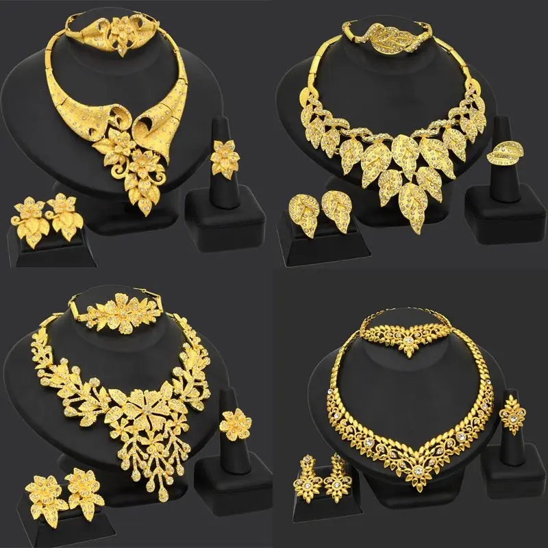 Nachahmung 100% Reales Gold 24K Schwein Marke Hochzeit Hochzeit Halskette Weibliche Braut Blume Set 999 Gold Farbe Chinesische Hochzeit schmuck Image