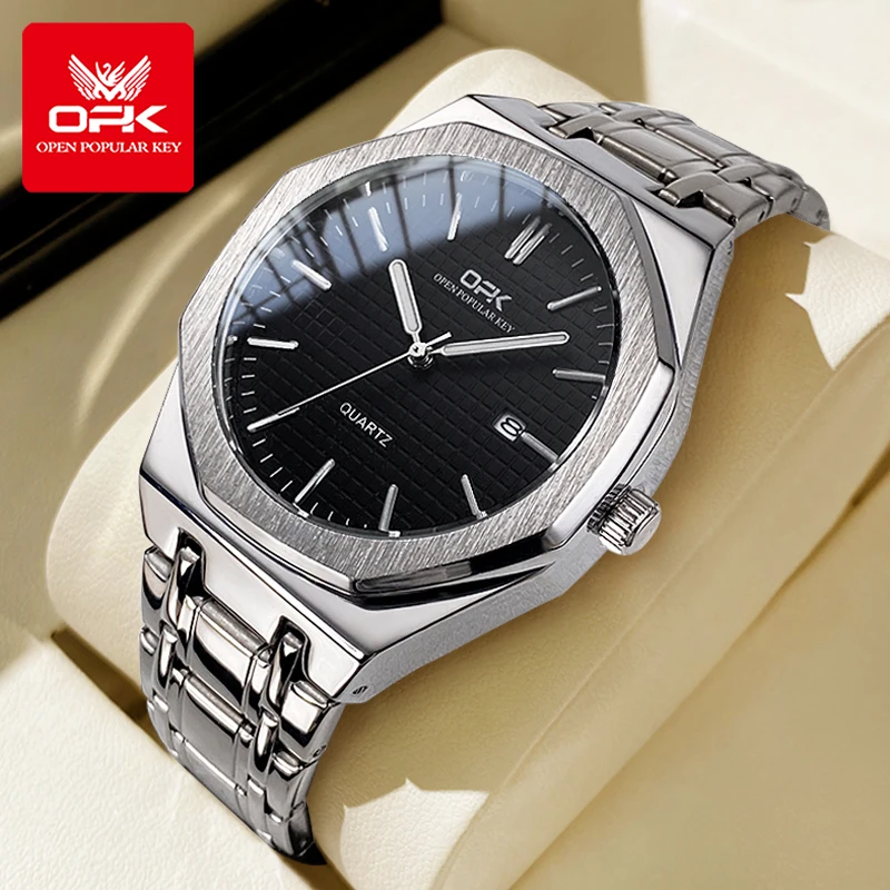 Opk 8139 Herren uhr original wasserdichte leuchtende Automatik uhr Quarzuhren für Herren Armbanduhr Edelstahl reloj hombre Image