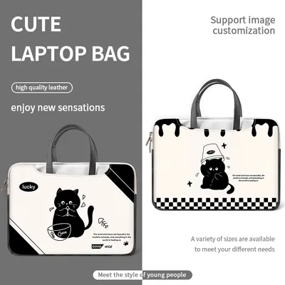 DIY PU Laptop Bag Cute Cat Laptop Sleeve Handle Bag13 14 15 17 inch Shockproof Case Laptop Backpack