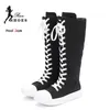 Frauen High Top Casual Canvas Schuhe Frühling Herbst kniehohe Stiefel Schnür reiß verschluss Damen