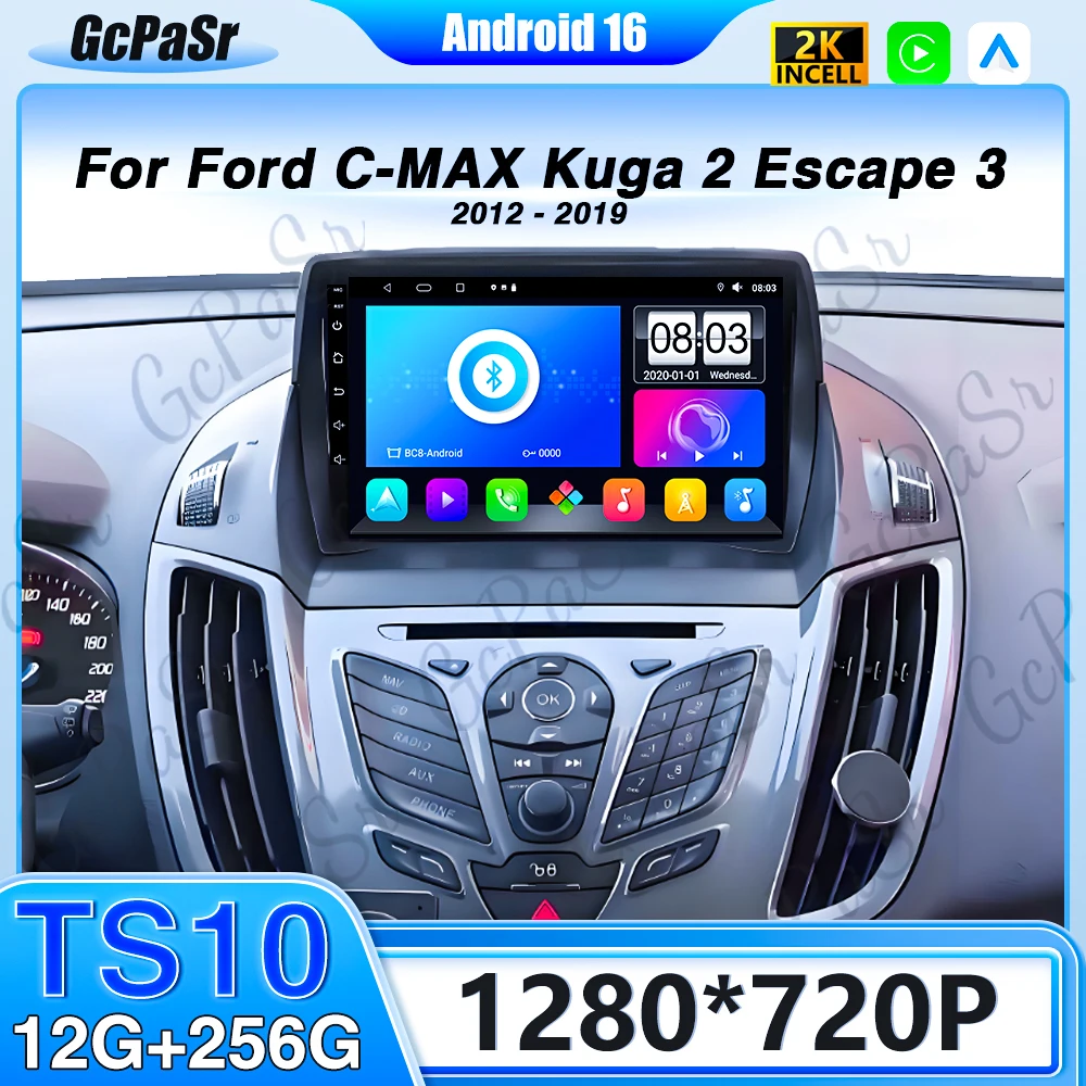 Für Ford C-MAX Kuga 2 Escape 3 2012-2019 Android 15 Auto Radio Multimedia Video Player Navigation Carplay Auto BT 2DIN DVD 5G
